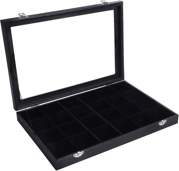 Velvet Jewelry Box, Jewelry Display, 24 Compartments, Glass Lid, Black, Faj-083 Carousel 2