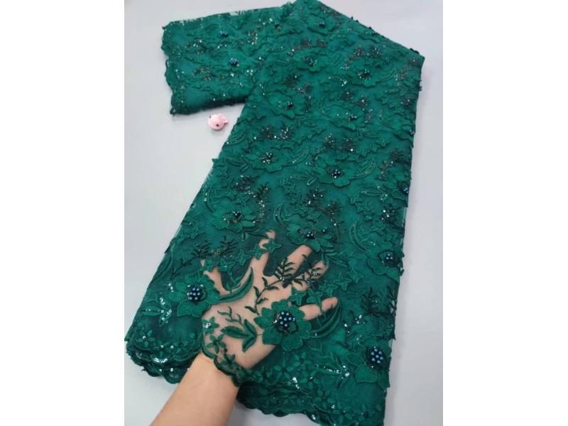 Green Nigerian Tulle Lace For Bridal Gown Dress 5 Yards With Beads Carousel 2