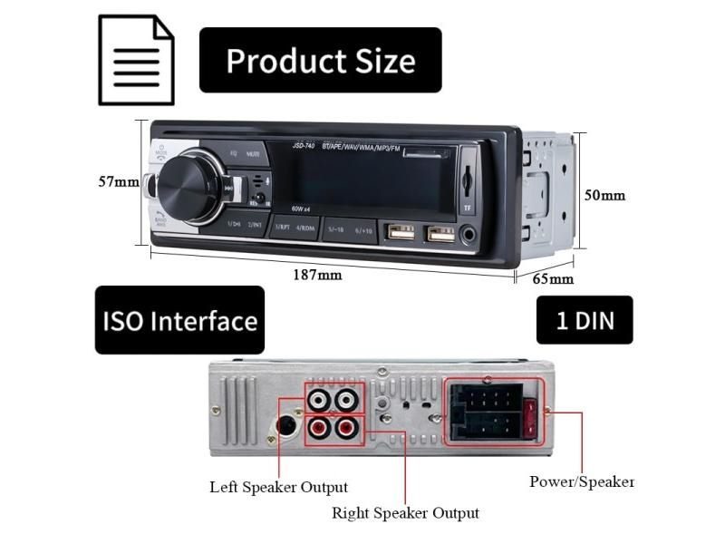 SINOVCLE Car Radio Audio 1din Bluetooth Stereo MP3 Player FM Receiver 60Wx4 Carousel 6
