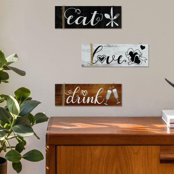 3 Pcs Wooden Wall Art Signs Rustic Wooden Eat Drink Love Wood Sign Decorative Carousel 2