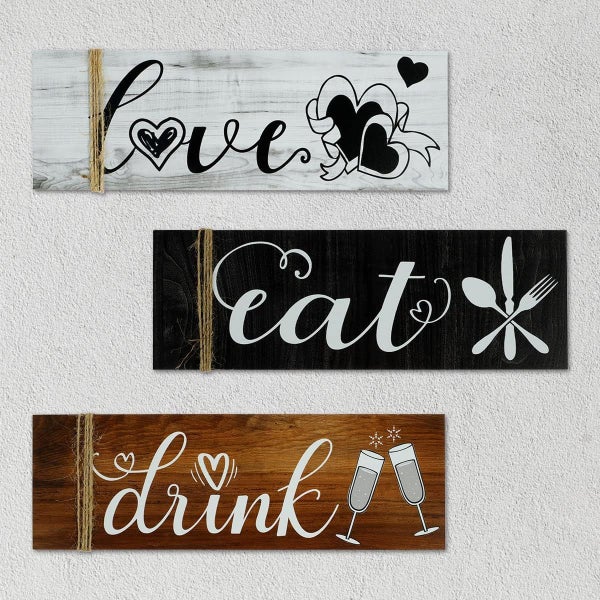 3 Pcs Wooden Wall Art Signs Rustic Wooden Eat Drink Love Wood Sign Decorative Carousel 7