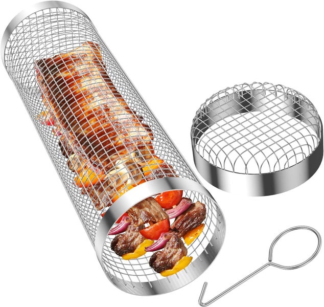 Rotisserie Basket Stainless Steel Grilled Cage Barbecue Rolling Grill Basket Carousel 1