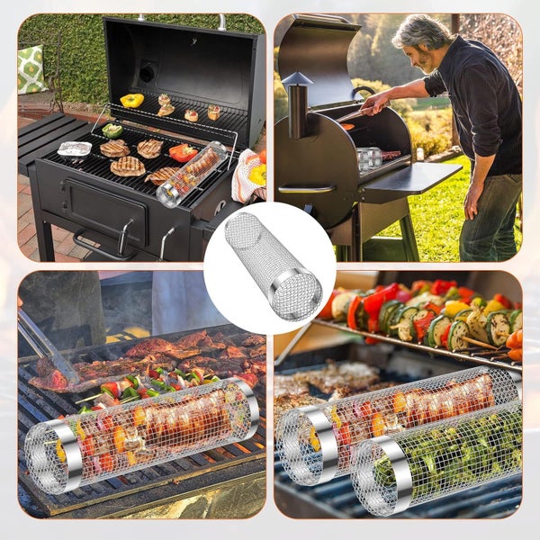 Rotisserie Basket Stainless Steel Grilled Cage Barbecue Rolling Grill Basket Carousel 9