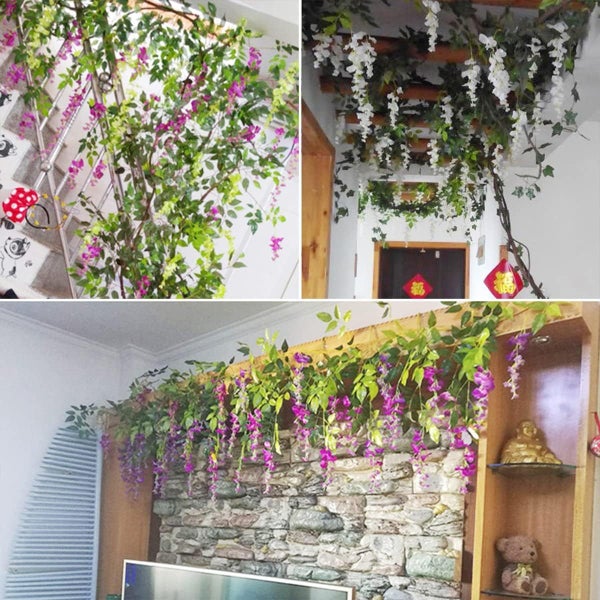 1/4Pcs Artificial Silk Wisteria Vine Rattan Hanging Flower Garland Ivy Plants Carousel 9