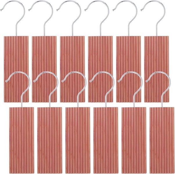 12 Pcs Cedar Blocks with 12 Hook Hanger Red Cedar Hang Ups for Clothes Storag Carousel 1
