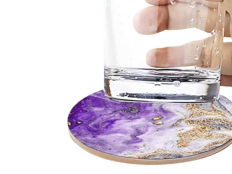 6Pcs Marble Textured Round Coasters with with Cork Base and Metal Holder Set Carousel 2