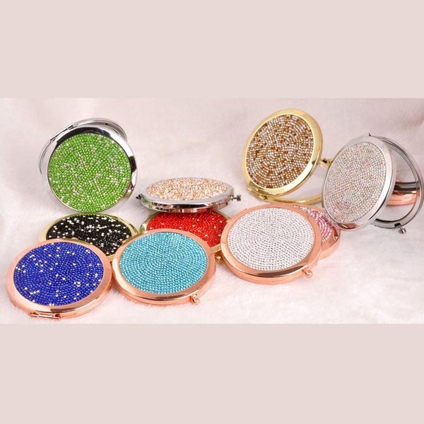 2-Pack Rhinestone Makeup Mirror Folding Double-Sided Mirrors -Pink/ SkyBlue Carousel 5