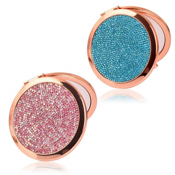 2-Pack Rhinestone Makeup Mirror Folding Double-Sided Mirrors -Pink/ SkyBlue Carousel 1