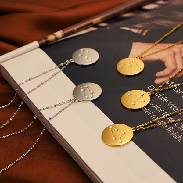 12 Constellation Coin Disc Silver Necklace -Pisces Carousel 6