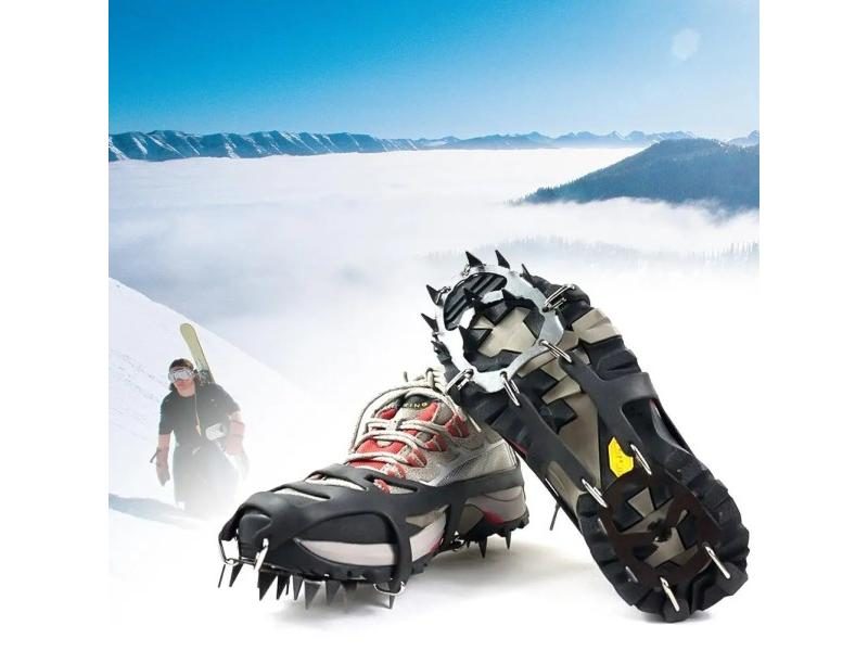 1 Pair 18 Teeth Anti-Slip Ice Snow Shoe Boot Traction Cleat Spikes Crampon Carousel 1
