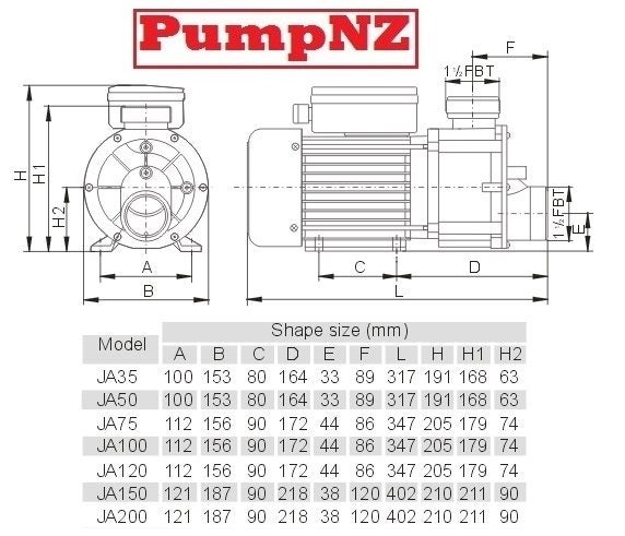 JA100 SPA Pool Pump 1HP 750W - Very Quiet - Very Quiet Commercial Carousel 2