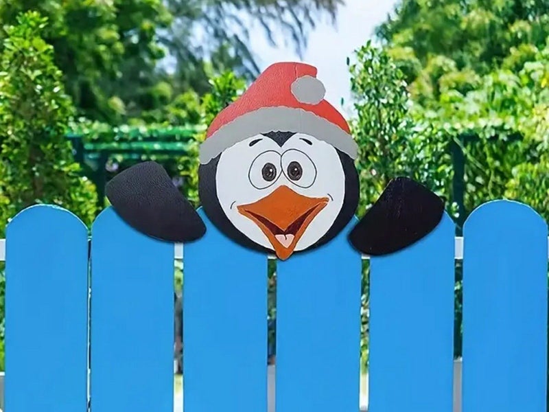 Christmas Fence Peeker Decoration Christmas Theme DIY Outdoor Garden Signs Carousel 3