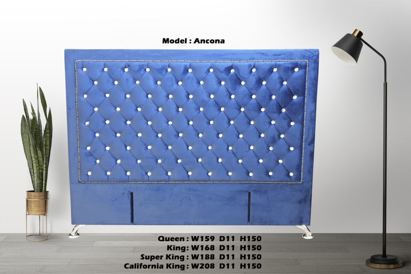 Ancona Headboard - Queen Size - Navy Blue Velvet with Crystals Carousel 1