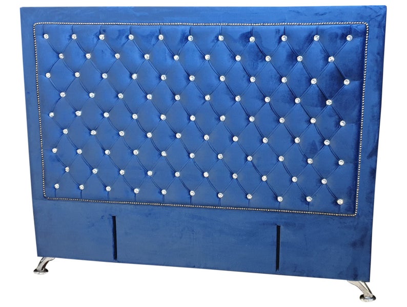 Ancona Headboard - Queen Size - Navy Blue Velvet with Crystals Carousel 2