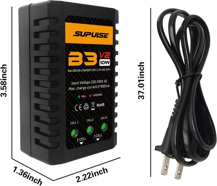 LiPo Battery Charger 2S-3S RC Balance, AC 7.4-11.1V 10W B3AC Pro Compact Charger62958560978434111