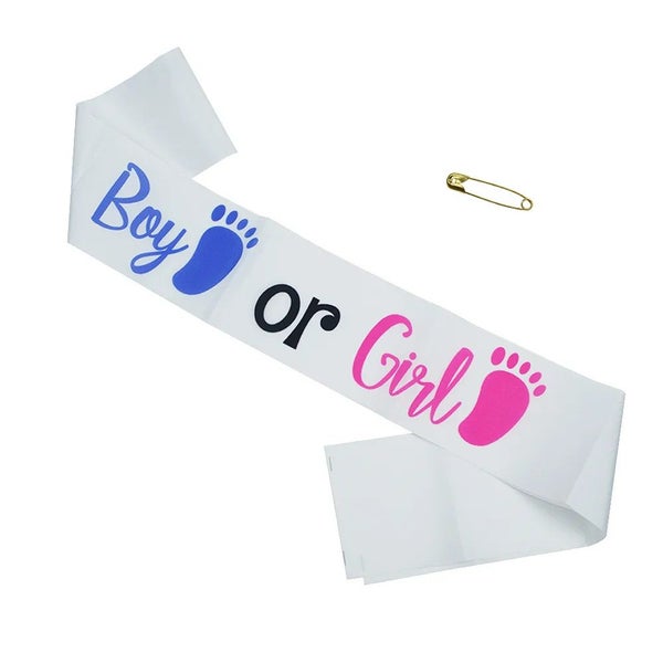 Gender Reveal Party Sash Baby Shower Girl or Boy Decorations Gift Supplies Wear Carousel 1