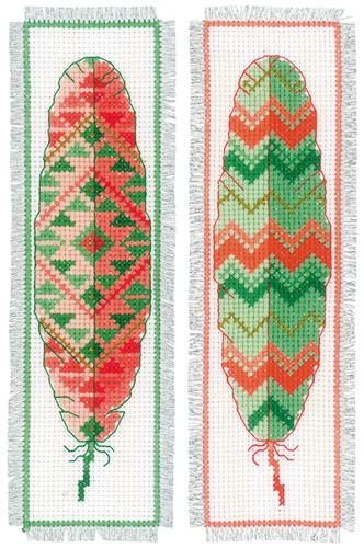 Vervaco Cross Stitch Bookmark Kit - Feathers set of 2 Carousel 1