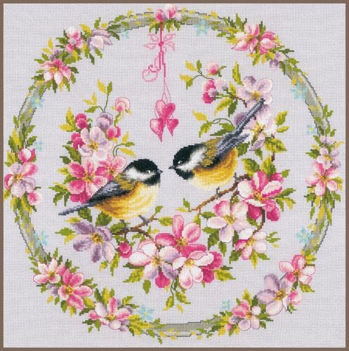 Vervaco Cross Stitch Kit - Tits in flower wreath Carousel 1