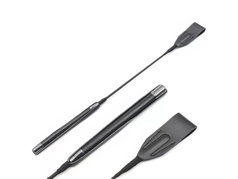 GENUINE LEATHER 18" Real Riding Crop English Whip With Genuine Leather Top Carousel 1