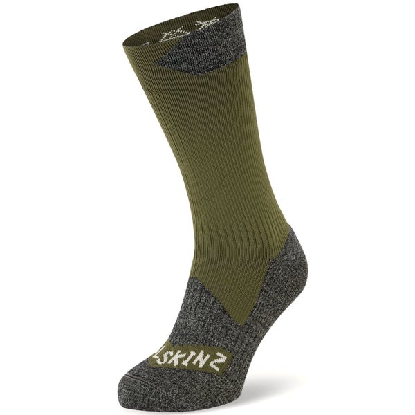 Sealskinz Waterproof All Weather Mid Length Sock - Olive/Grey Marl - 3-5 UK Carousel 1