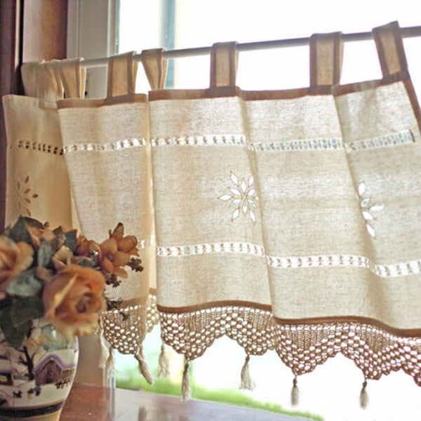 Country Style French Cotton Linen Embroidery Cafe Curtain Home Kitchen Curtain Carousel 1