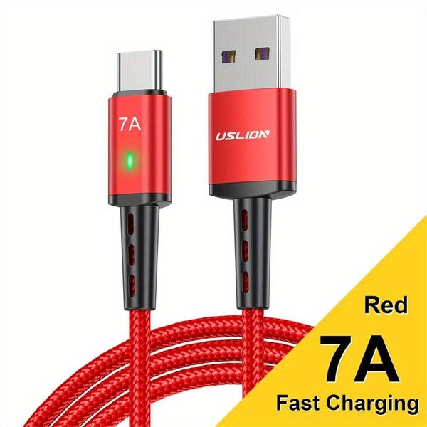 Uslion 7A 100W USB Type C Fast Charger Data Cable 1M (RED) Carousel 1