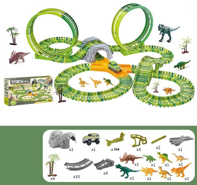244Pcs Flexible Track Dinosaur World Race Toys Carousel 2