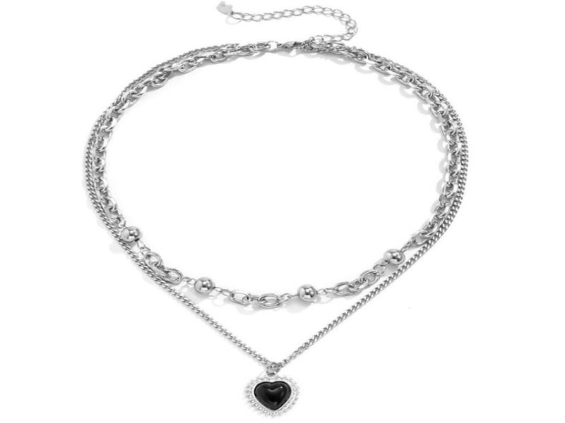 Heavy Metal Style Double-layered Black Heart Necklace Carousel 1
