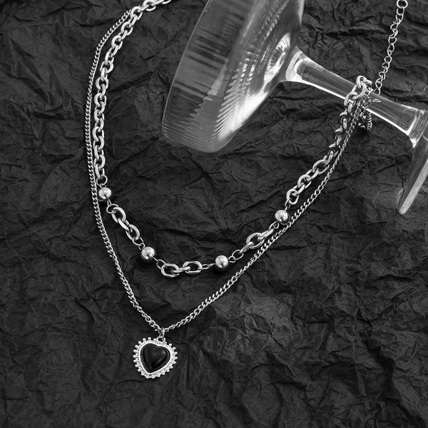 Heavy Metal Style Double-layered Black Heart Necklace Carousel 2