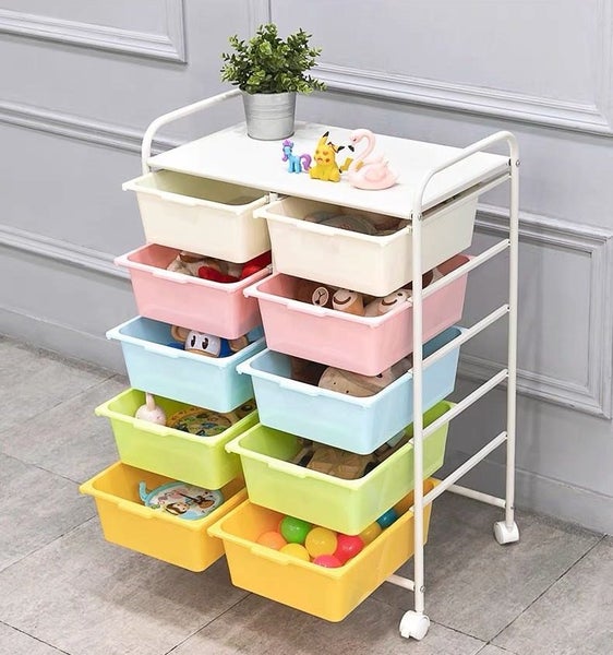 toy storage trolley 2x5 layers with 10 coloured trays Carousel 1