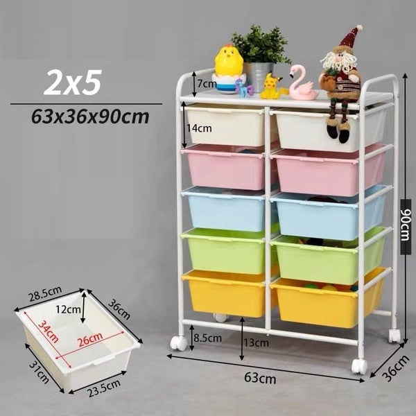 toy storage trolley 2x5 layers with 10 coloured trays Carousel 2