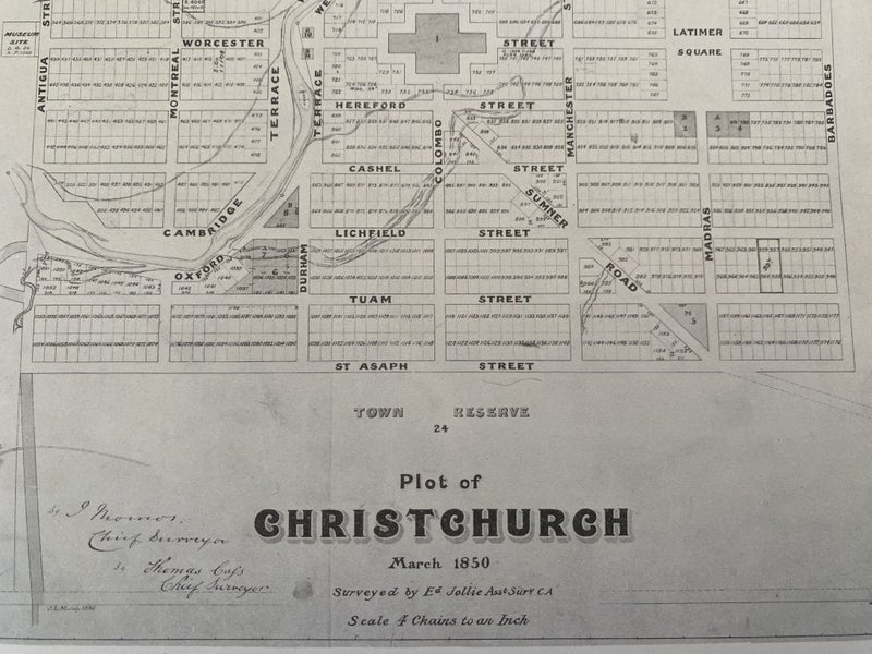 VINTAGE MAP: Plot of Christchurch 1850 Carousel 1