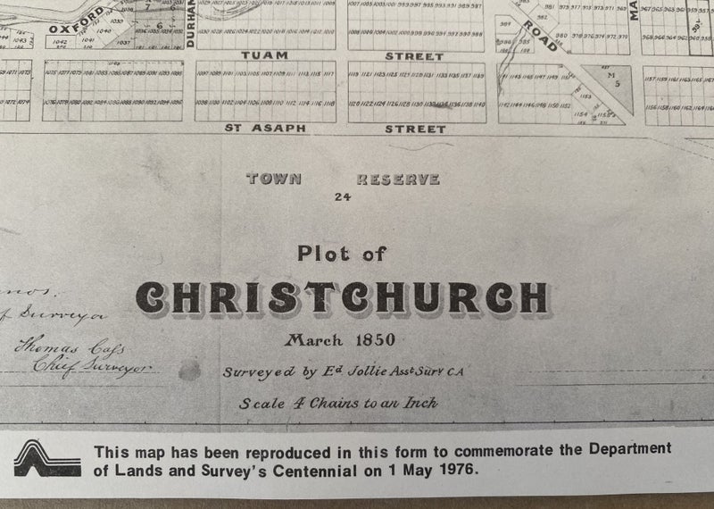VINTAGE MAP: Plot of Christchurch 1850 Carousel 2