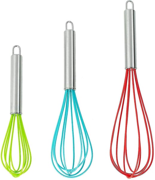 Silicone Whisk Set Of 3 - Non-stick Stainless Steel And Silicone - Colored Carousel 1