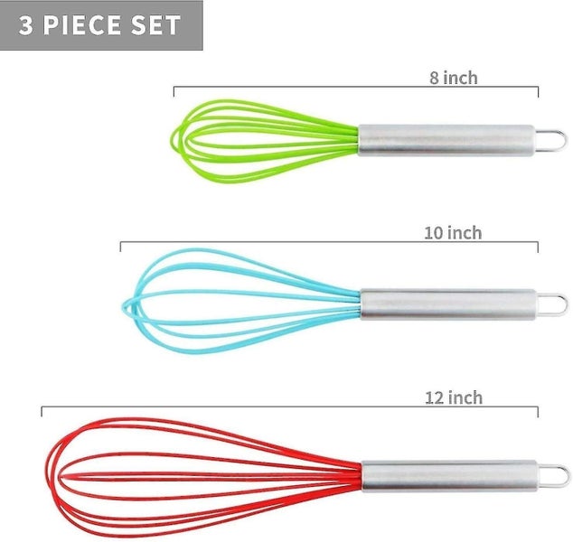 Silicone Whisk Set Of 3 - Non-stick Stainless Steel And Silicone - Colored Carousel 2