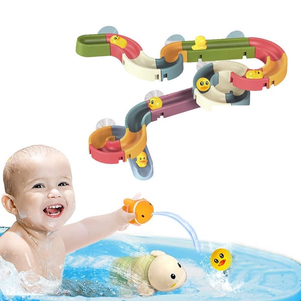 Toy 34 Pieces Baby Bath Toys DIY Slide Way Toy Set with Suction Cups Carousel 1
