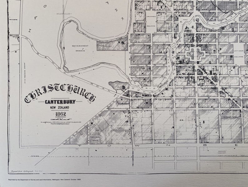 VINTAGE MAP: Christchurch, Canterbury 1862 Carousel 1