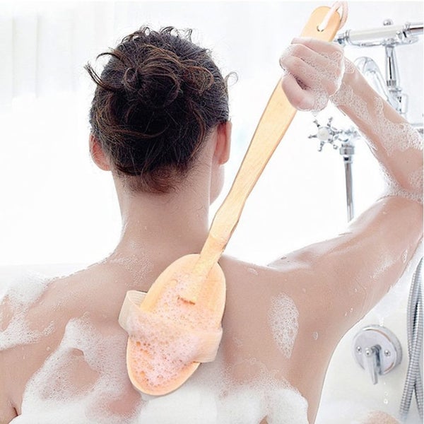 2pcs long wooden handle body brush exfoliating scrubber shower cleaning massager Carousel 1
