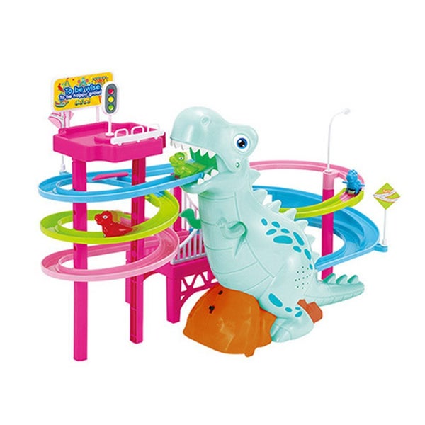 Toy Electric Dinosaur Race Track Toy Set with Music and Lights Slide Railcar Carousel 1