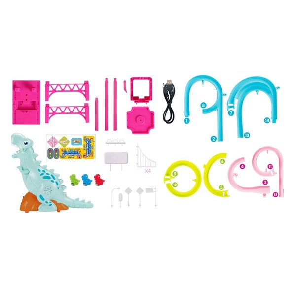 Toy Electric Dinosaur Race Track Toy Set with Music and Lights Slide Railcar Carousel 2