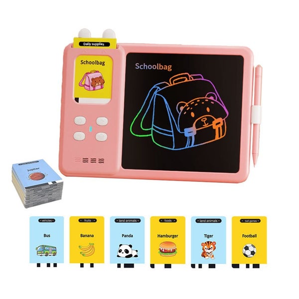 224 Words Talking Flash Cards with LCD Writing Tablet Drawing Pad Toy Kids-Pink Carousel 2