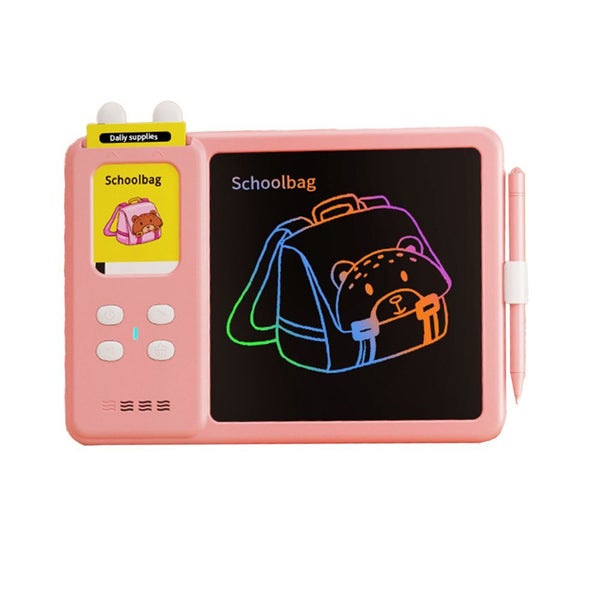 224 Words Talking Flash Cards with LCD Writing Tablet Drawing Pad Toy Kids-Pink Carousel 5
