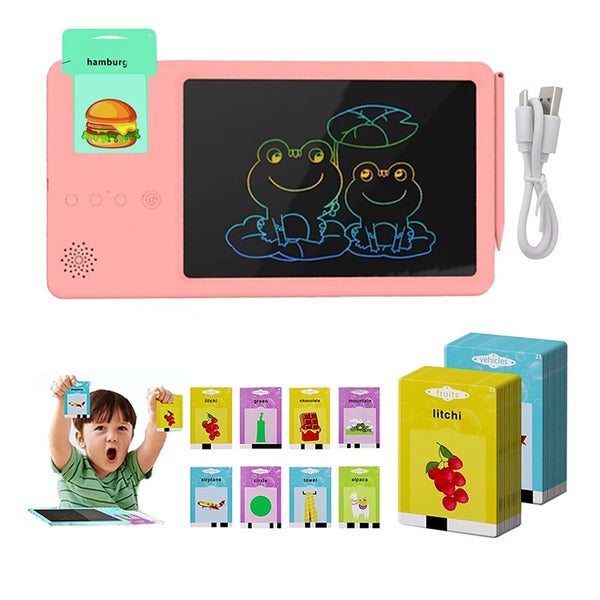 Toy Kids Talking Flash Cards LCD Writing Tablet Learning Toys 2-in-1 -Pink Carousel 1