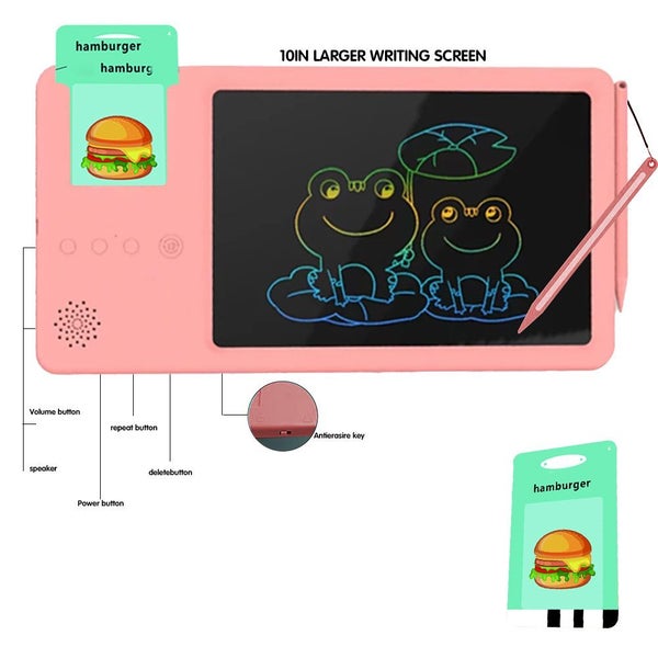 Toy Kids Talking Flash Cards LCD Writing Tablet Learning Toys 2-in-1 -Pink Carousel 2