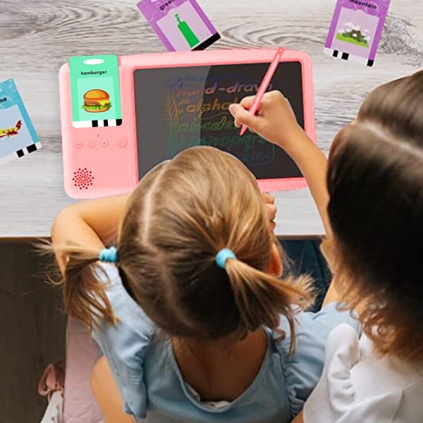 Toy Kids Talking Flash Cards LCD Writing Tablet Learning Toys 2-in-1 -Pink Carousel 6