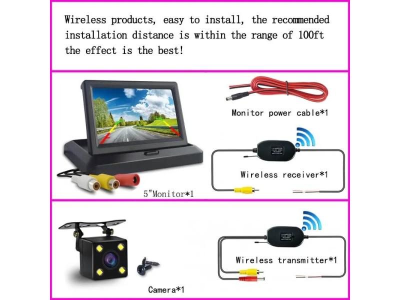 Vehicle HD Wireless Rear View Camera 4.3/5 In Mirror Foldable Monitor Car Carousel 1