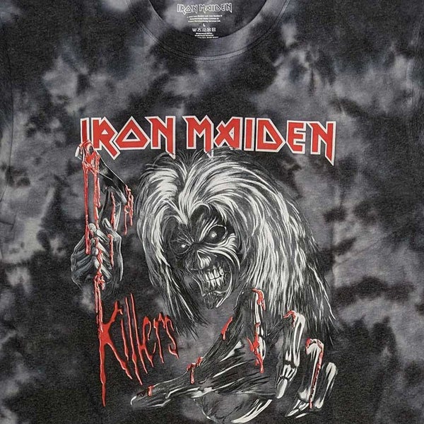 Iron Maiden T Shirt Ed Kills Again Band Logo new Official Unisex Black Dye Wash Carousel 2