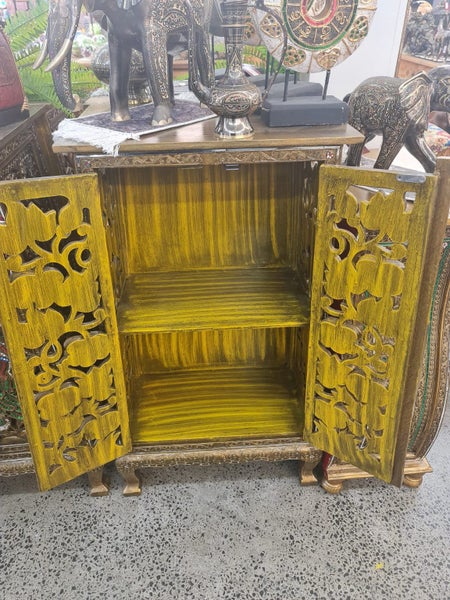 Clearance Sale - Ornate Hand Carved Tall Cabinet Green/White/Red Flower Mosaics Carousel 8