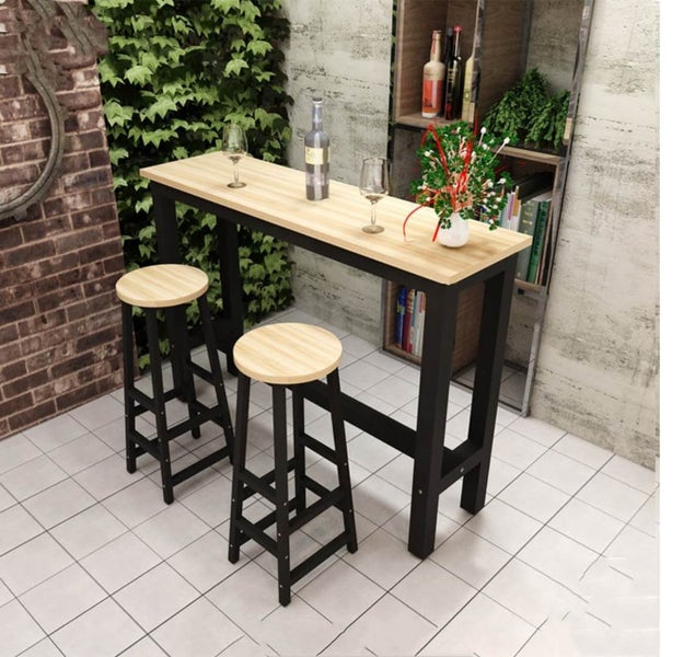 BAR TABLE & 2 STOOLS 1200*400*1000 WOOD TOP&BLACK FRAME Carousel 1