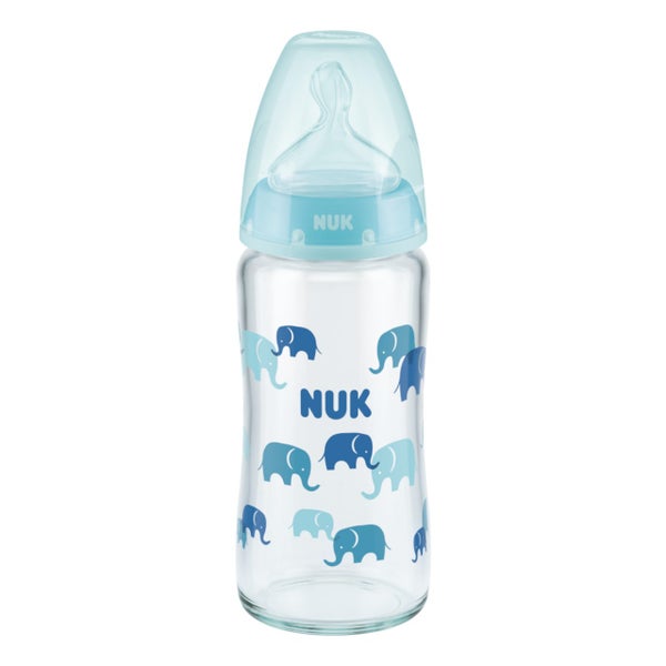 Nuk First Choice Glass Bottle 240ml Blue 0-6 Month Medium Hole Teat Carousel 1